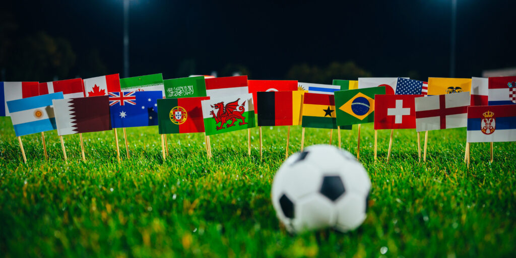 soccer ball with flags from around the world